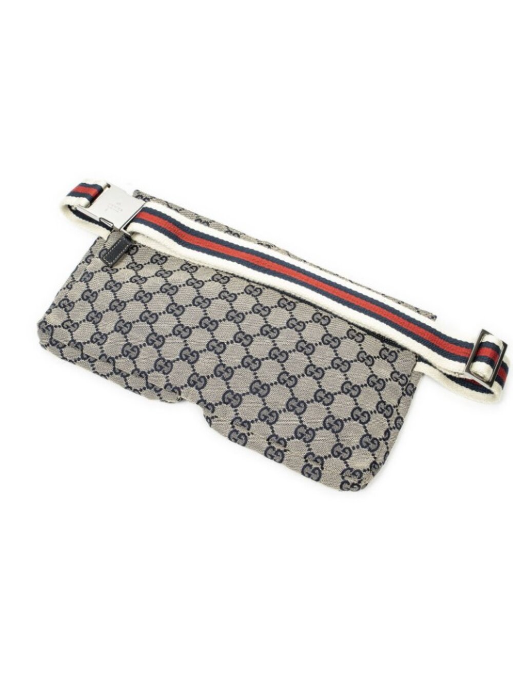Gucci Waist Pouch Beige Navy Blue GG Canvas - Picture 2 of 5